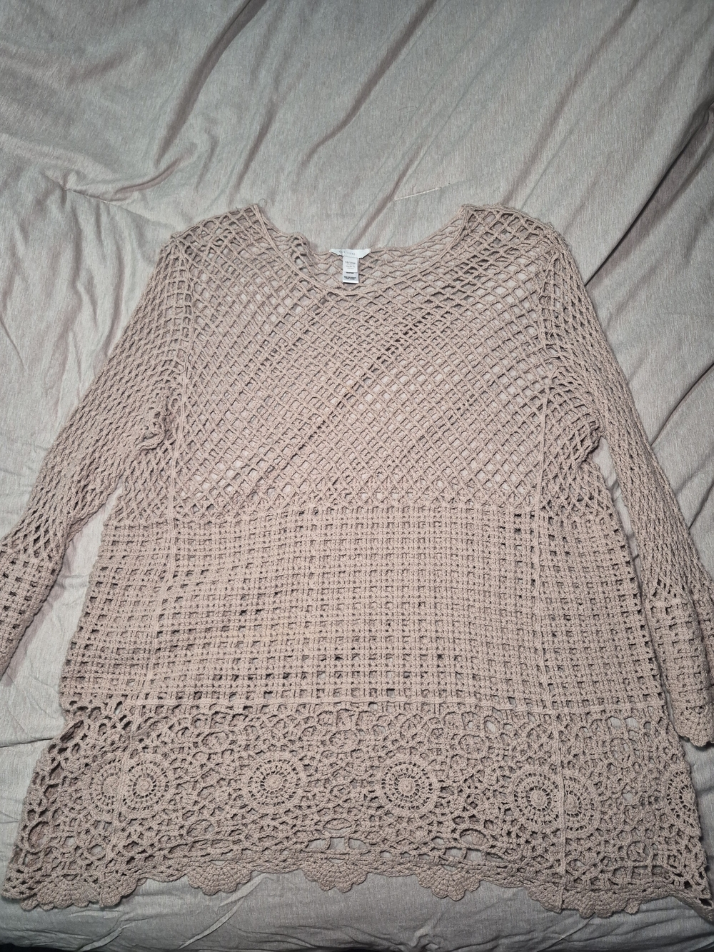 Open-Knit Crochet Tunic Top - Women's Long Sleeve